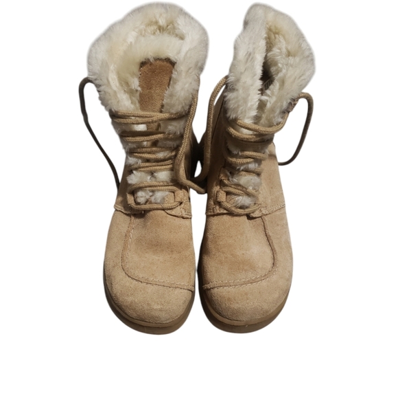 Report Sierra Leather Faur Boots Womens Size 7.5 Shearling Tan Platform - Picture 1 of 16